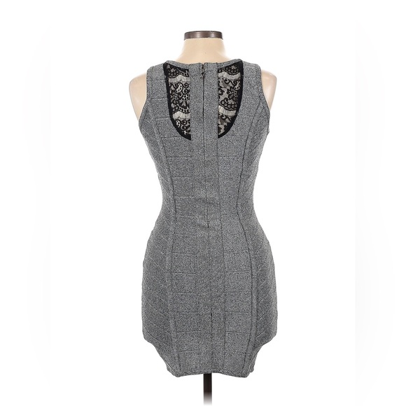 STRETTA size M ( marked L) gray bodycon dress with lace & faux leather detailing - Picture 2 of 7